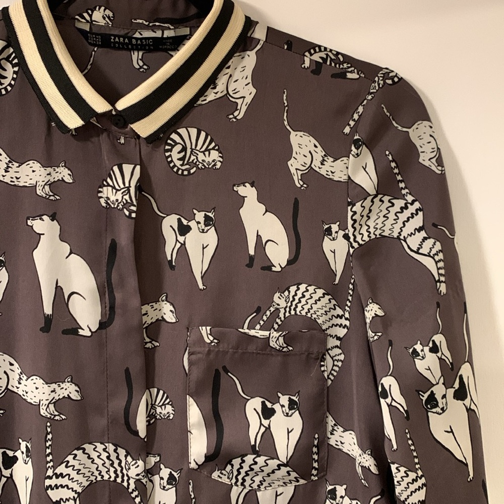 Zara cat printed button down dress